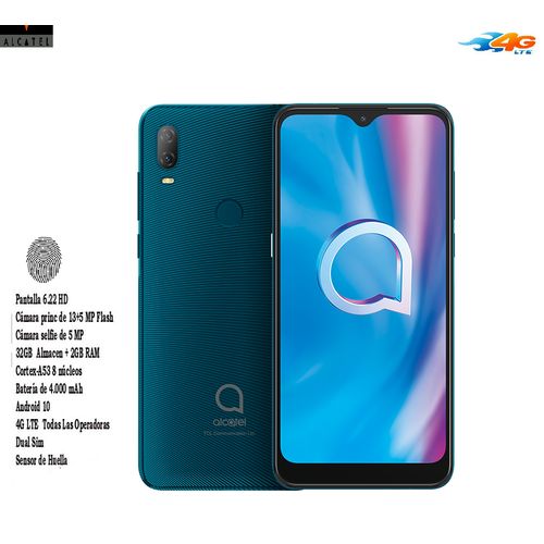 Alcatel Smartphone 4G 6.22“ Gsm 1v-Dual SIM-13MP-32GB-RAM2GB-Empreinte- pine green| Fiche Technique et Prix au Maroc