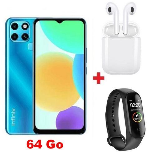 Infinix Smart 6 - 6.6“ - 64GB + 3GB - 8MP - 5000 mAh - Android 11 - Bleu + Band + Écouteur| Fiche Technique et Prix au Maroc