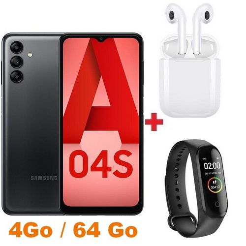 Samsung Galaxy A04S - 4G - 6.5’’- 4Go / 64Go - 50MP - 5000mAh - Noir + Écouteur + Watch| Fiche Technique et Prix au Maroc