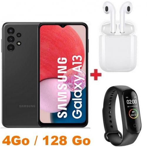 Samsung Galaxy A13 6.6“ LTE 4GB RAM + 128GB ROM 50 Mpx - Noir + Écouteur + Smart Watch| Fiche Technique et Prix au Maroc