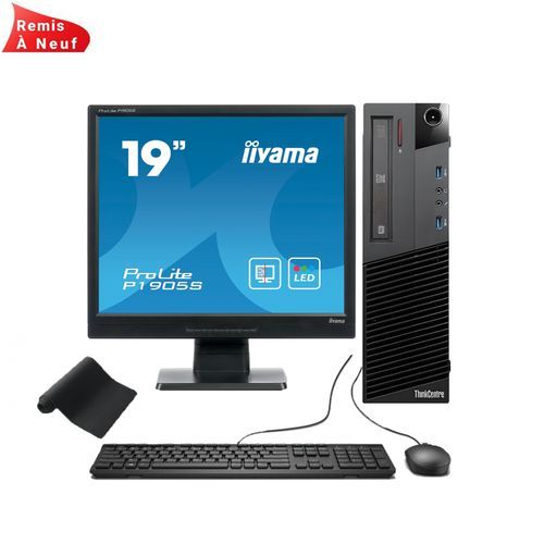Lenovo ThinkCentre M83 Pentium G3250 - RAM 4Go, HDD 500Go avec Ecran 19" (Remis à Neuf)
 Fiche Technique et Prix au Maroc