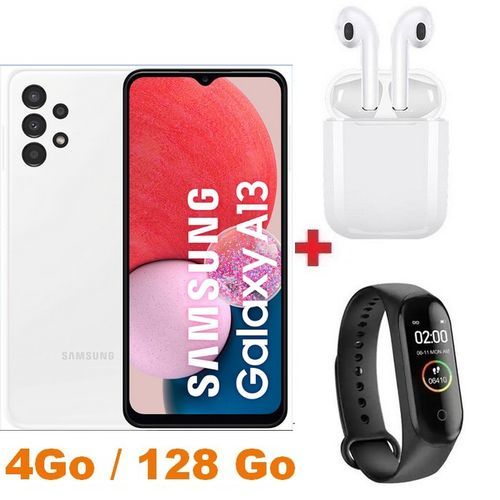 Samsung Galaxy A13 6.6" LTE 4GB RAM + 128GB ROM 50 Mpx - White + Écouteur + Smart Watch
 Fiche Technique et Prix au Maroc