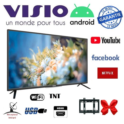 Visio Smart TV 40'' Android + Récepteur Intégré +TNT + USB + HDMI + Support Mural
 Fiche Technique et Prix au Maroc