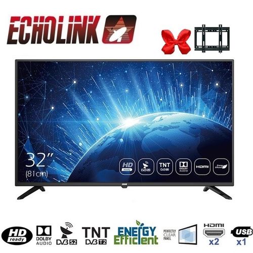 Echolink TV 32" Pouces HD Led Récepteur intégré + TNT - Nouveau modèle + Support Mural
 Fiche Technique et Prix au Maroc