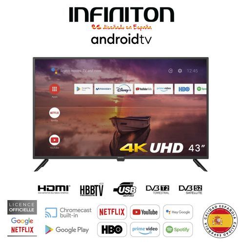 Infiniton 43" UHD 4K SMART ANDROID TV INTV-43AF2300 Avec récepteur intégrer
 Fiche Technique et Prix au Maroc
