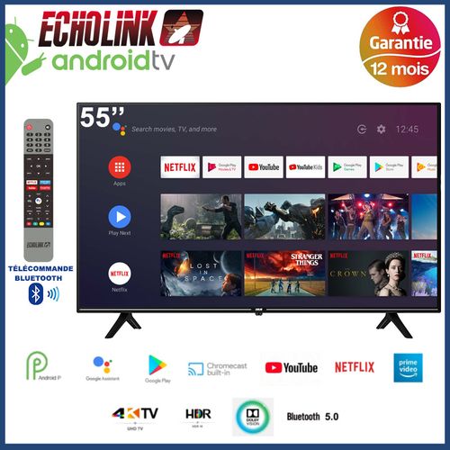 Echolink Android TV 55 4K UHD55U20A Android 9.0,Bluetooth,chromcast,google  assistant,Wifi(16Go, 2Go)
 Fiche Technique et Prix au Maroc