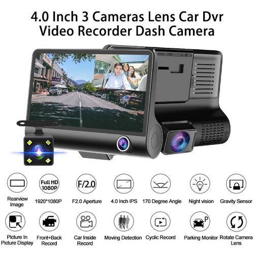 Dvr 4.0" DVR Voiture 3 Caméra 1080P FHD Enregistreur Vidéo Car Dash cam Cam Recorder
 Fiche Technique et Prix au Maroc