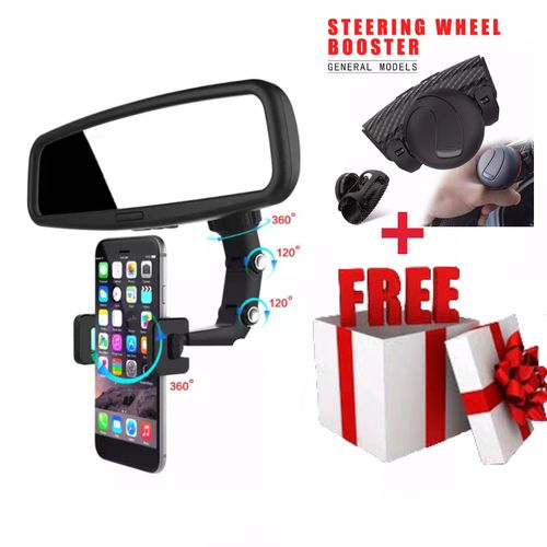 Support de téléphone universel pour rétroviseur de voiture + Bouton de volant rotatif à 360°
 Fiche Technique et Prix au Maroc