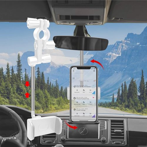 Support Téléphone Voiture sur Rétroviseur et Siege Arrière Réglable 360 Pour GPS Appels Message
 Fiche Technique et Prix au Maroc