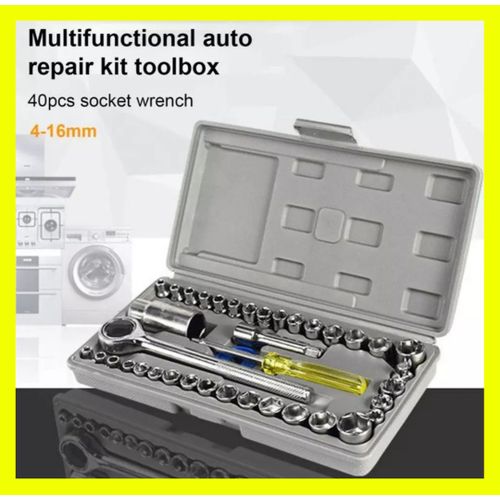 40 PCS Automobile Moto Tool Box Set Clé à douille Manches Costume Matériel Auto
 Fiche Technique et Prix au Maroc