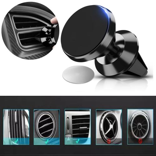 Support de téléphone magnétique universel, en métal, pour voiture, fixation sur grille de ventilation, rotation à 360 degrés
 Fiche Technique et Prix au Maroc