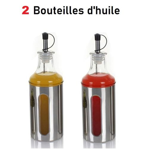 2 Bouteilles d'huile & vinaigre en verre & d'acier inoxydable Porte-huile
 Fiche Technique et Prix au Maroc