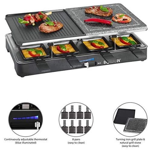 Bomann Appareil raclette grill - XXXL - 8 personnes - 1400w - plaque pierre - Allemand
 Fiche Technique et Prix au Maroc