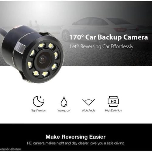 Caméra de Recul Noir  170° HD 8 LED étanche pour voiture aide stationnement
 Fiche Technique et Prix au Maroc