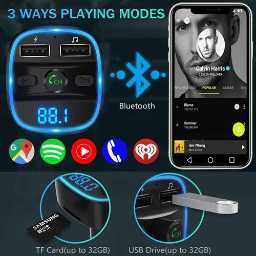 Chargeur rapide avec double USB , Bluetooth , Transmetteur FM sans fil pour voiture , Lecteur MP3
 Fiche Technique et Prix au Maroc