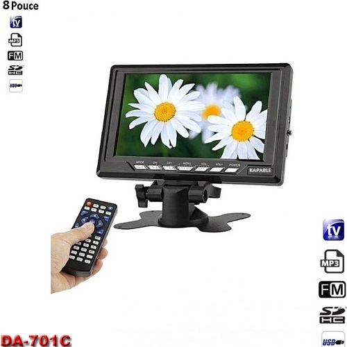 Fm DA-701C Moniteur 8pouces Car LCD TFT Analog TV Color -USB / SD / MMC- MP4 / DIVX / MP3 / MPG / JPG
 Fiche Technique et Prix au Maroc