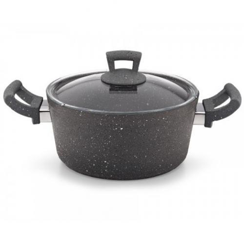 Hascevher Marmite en granit  avec couvercle en verre, "Tencere" couleur Gris  - ø 22 cm-
 Fiche Technique et Prix au Maroc