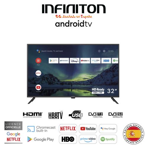 Infiniton 32" HD SMART TV ANDROID 9.0 INTV-32AF430 - Avec récepteur intégrer
 Fiche Technique et Prix au Maroc