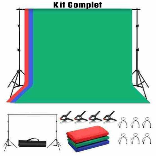 Kit Complet 2x3m Photo Studio Background Support avec rouge/bleu/vert Background
 Fiche Technique et Prix au Maroc