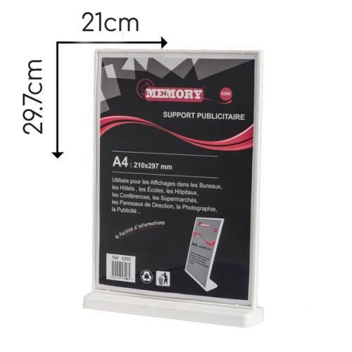 Memory Cadre d'affichage  en plastique A4 Memory 210mmx297mm
 Fiche Technique et Prix au Maroc