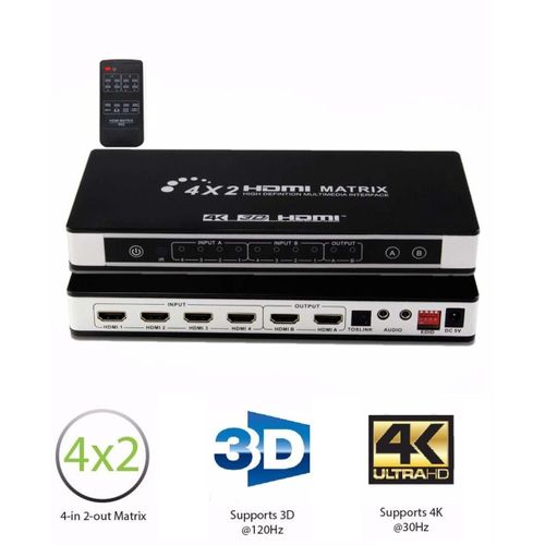 Novhill HDMI Matrix 4x2 Commutateur 4 Entrées 2 Sortie 4K 3D Automatique ,Télécommande.
 Fiche Technique et Prix au Maroc