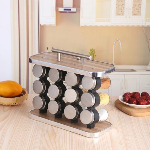 Pot d'assaisonnement en acier inoxydable et bois, Boite  à épices, 12 pièces
 Fiche Technique et Prix au Maroc