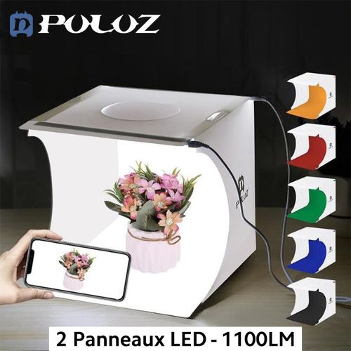 Puluz Studio photo 20 cm à éclairage LED / 2 panneaux 1100lm  - 6 Couleurs de Fond
 Fiche Technique et Prix au Maroc