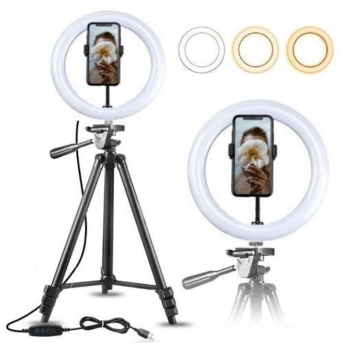 Ring Light 26cm + Trepied Noir Tripod Avec Support Téléphone 3 Modes de Lumiere
 Fiche Technique et Prix au Maroc