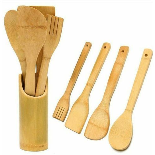Set 4 Cuillères spatule de cuisson de repas à la maison en bois avec seau de rangement pour poêle antiadhésive, en Bois bambou
 Fiche Technique et Prix au Maroc