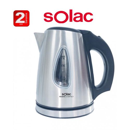 Solac Bouilloire inox Riviera Compact 1600w 360°Niveau d’eau visible-2ans de garantie
 Fiche Technique et Prix au Maroc