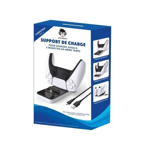 Support de charge Geek Monkeys pour manette PS5 Noir et blanc (charge 2 manettes en même temps)
 Fiche Technique et Prix au Maroc