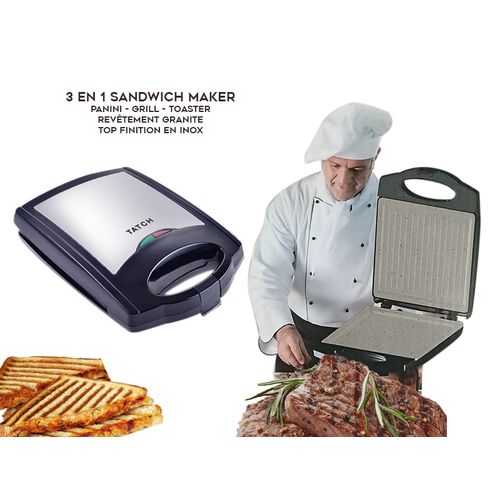 TATCH 3-en-1 Sandwich Panini Barbecue Toasteur Turbo sans Huile Granite & INOX
 Fiche Technique et Prix au Maroc