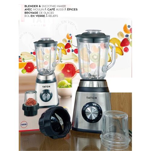 TATCH Blender Mixeur Verre A Reliefs + MoulineTTe A Épices Puissance Max Prix Pas Cher
 Fiche Technique et Prix au Maroc