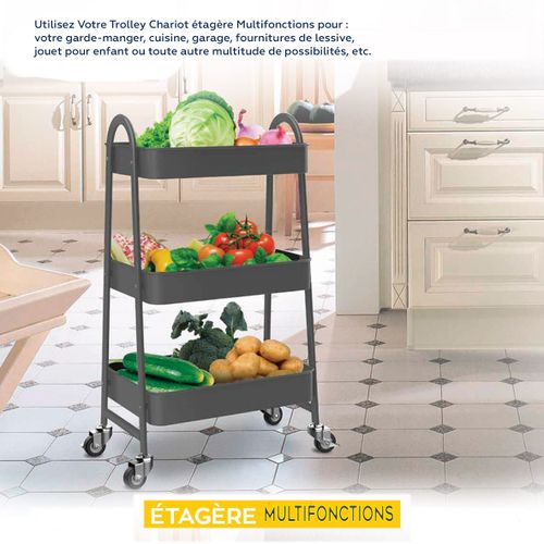 TATCH Chariot Trolley 3 Etagère Cuisine Service Rangement Anti-Corrosion Multifcn Gris
 Fiche Technique et Prix au Maroc