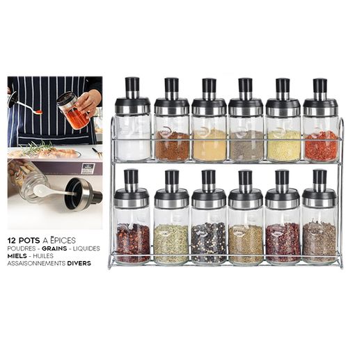 TATCH Set 12 Pots A Épices + Présentoir  Assaisonnements sel poivre miel huile Divers
 Fiche Technique et Prix au Maroc