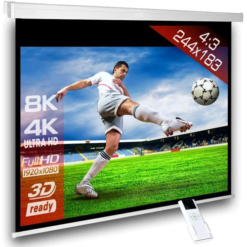Telon Écran de projection motorisé 244 x 183 cm , Format 4:3 FULL-HD 3D 4K 8K
 Fiche Technique et Prix au Maroc
