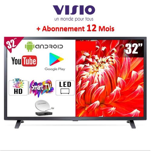 Visio 32"  Smart ANDROID TV RAPIDE +WI-FI +Abonnement service 12 mois
 Fiche Technique et Prix au Maroc