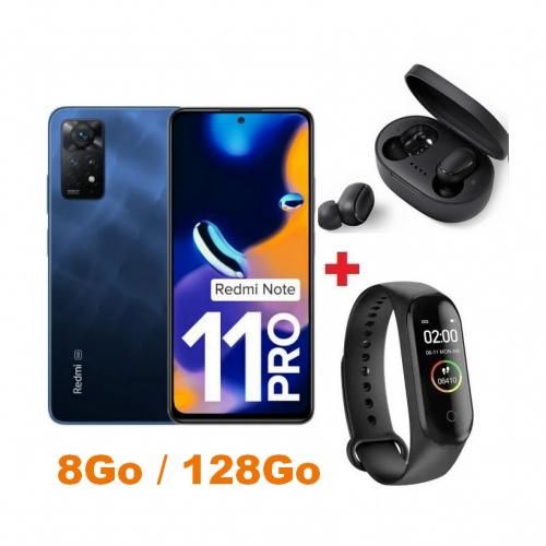 XIAOMI Redmi Note 11 Pro - FHD+ 6,67’’(8Go, 128Go) - 108MP- Bleu + Band + Écouteur
 Fiche Technique et Prix au Maroc