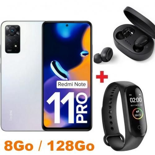 XIAOMI Redmi Note 11 Pro - FHD+ de 6,67’’(8Go, 128Go) -108MP- Blanc + Band + Écouteur
 Fiche Technique et Prix au Maroc