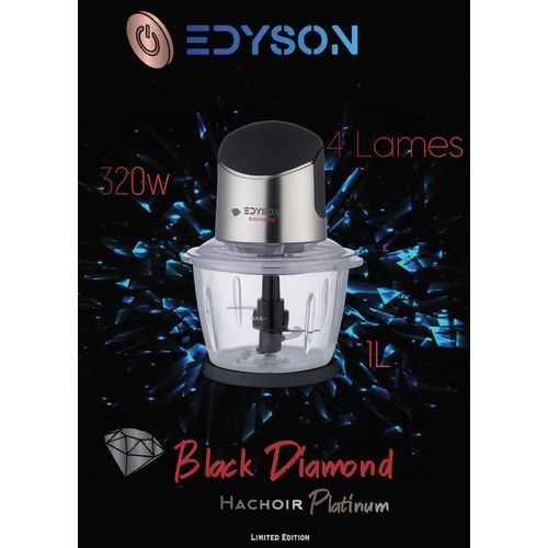 edyson Hachoir Deluxe "Black DIiamond" Inox & Silicone Soft Touch 4 lames - 1L
 Fiche Technique et Prix au Maroc
