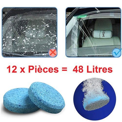 12 Pièces (Anti-Pluie) Lave-Glace, Nettoyant Pare-Brise Voiture Auto, Nettoyage du Verre Vitre Solutions d'eau de Détergent Solide Super-concentré 12 Pastilles Equivalent à 48 litres
 Fiche Technique et Prix au Maroc