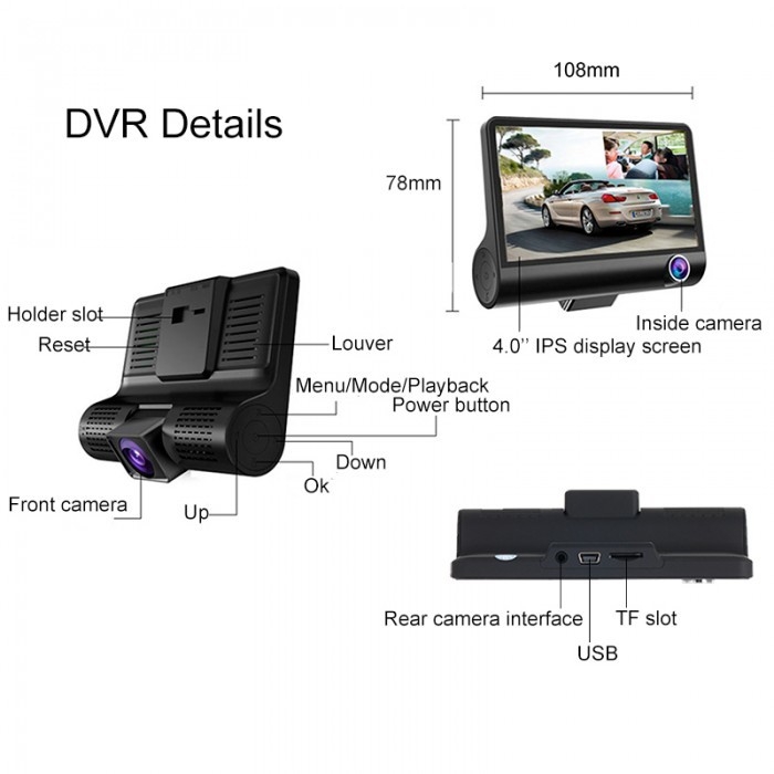 3 objectif voiture caméscope DVR Dash Cam intérieur avant arrière en ligne au Maroc chez Gift.ma a très bas prix 3 objectif voiture caméscope DVR Dash Cam intérieur avant arrière en ligne au Maroc chez Gift.ma a très bas prix