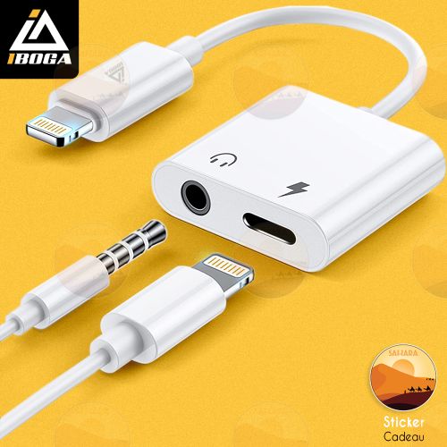 iboga Adaptateur de casque pour iPhone, répartiteur de chargeur audio Aux Dongle Jack 3,5 mm
 Fiche Technique et Prix au Maroc