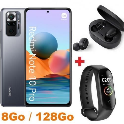 XIAOMI Redmi Note 10  Pro - 6.67" (8Go, 128Go) 108MP / 8MP - Gris + Band + Écouteur
 Fiche Technique et Prix au Maroc