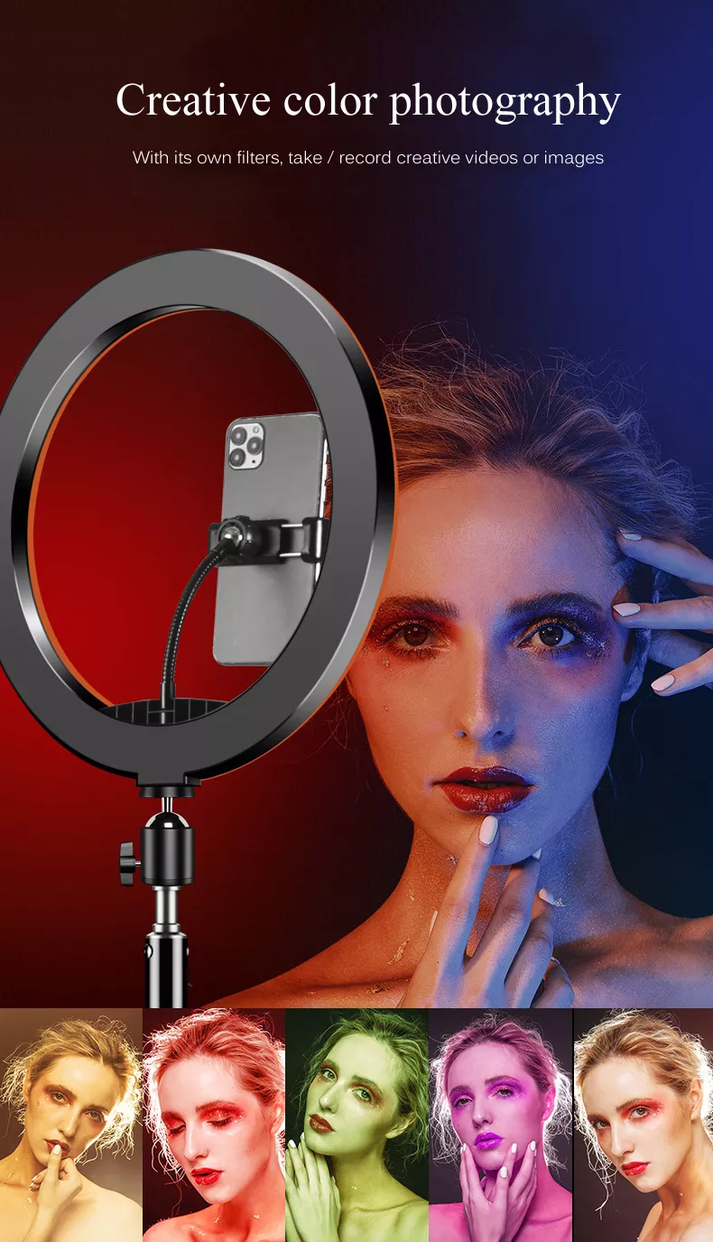 CPYP outube Video Photographic mj26 10 inch RGB Selfie Led Ring Light hoops With Tripod Stand