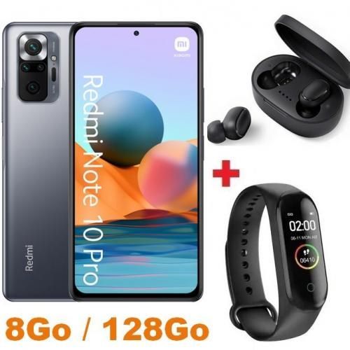 XIAOMI Redmi Note 10  Pro - 6.67" (8Go, 128Go) 108MP / 8MP - Gris + Band + Écouteur
 Fiche Technique et Prix au Maroc