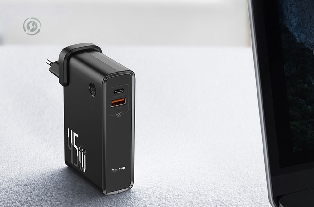 Baseus GaN 2 En 1 Chargeur Mural USB-C 45W PD Charge Rapide + Banque d'Alimentation 10000mAh Batterie PD3.0 QC3.0 Alimentation Charge Rapide Alimentation Pour iPhone 11 SE 2020 Pour iPad Pro 2020 Xiaomi 10 Huawei P40 Pro Port Eu - Noir