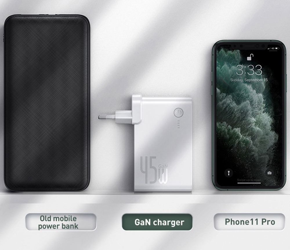 Baseus GaN 2 En 1 Chargeur Mural USB-C 45W PD Charge Rapide + Banque d'Alimentation 10000mAh Batterie PD3.0 QC3.0 Alimentation Charge Rapide Alimentation Pour iPhone 11 SE 2020 Pour iPad Pro 2020 Xiaomi 10 Huawei P40 Pro Port Eu - Noir