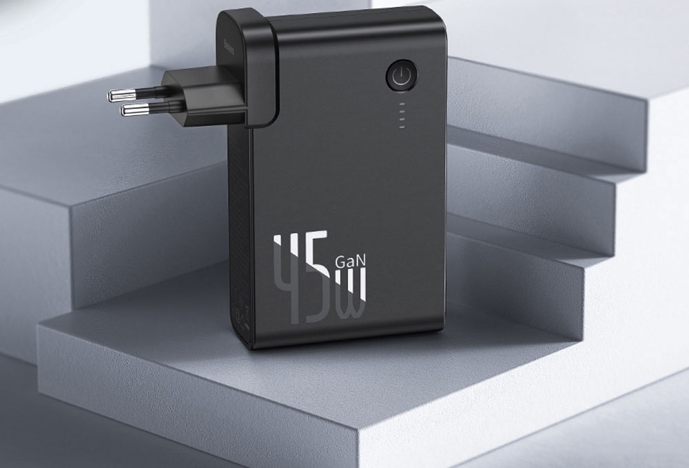 Baseus GaN 2 En 1 Chargeur Mural USB-C 45W PD Charge Rapide + Banque d'Alimentation 10000mAh Batterie PD3.0 QC3.0 Alimentation Charge Rapide Alimentation Pour iPhone 11 SE 2020 Pour iPad Pro 2020 Xiaomi 10 Huawei P40 Pro Port Eu - Noir