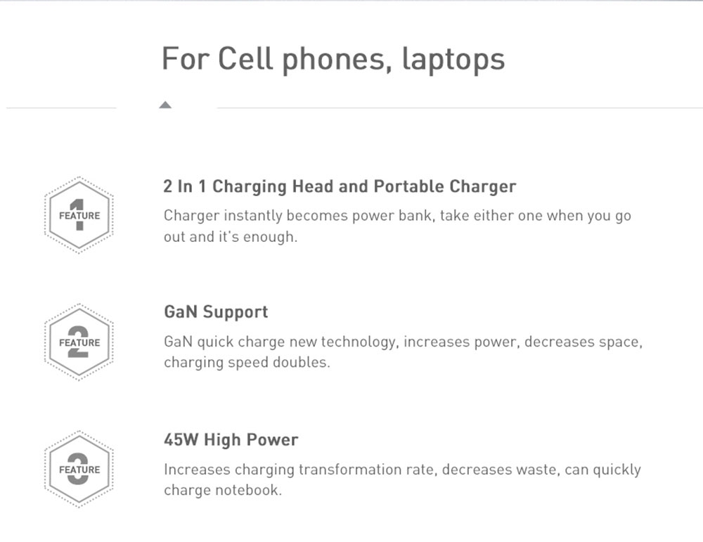 Baseus GaN 2 En 1 Chargeur Mural USB-C 45W PD Charge Rapide + Banque d'Alimentation 10000mAh Batterie PD3.0 QC3.0 Alimentation Charge Rapide Alimentation Pour iPhone 11 SE 2020 Pour iPad Pro 2020 Xiaomi 10 Huawei P40 Pro Port Eu - Noir